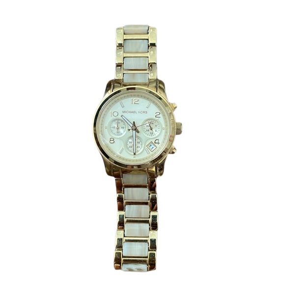 Michael Kors Women’s Gold Tone Horn Acetate Runway Watch - MK5600 - Picture 1 of 11